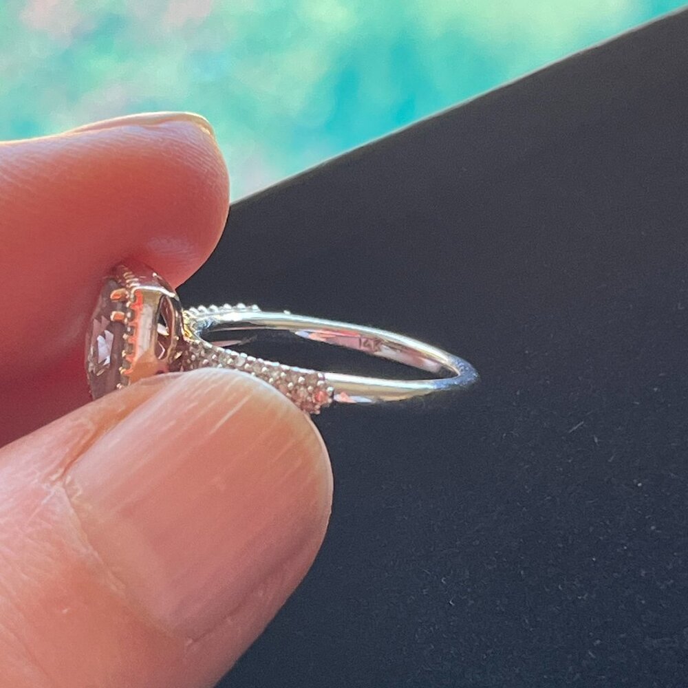 14K White & Rose Gold Ring with Quartz stone and pave diamonds - Picture 4 of 9